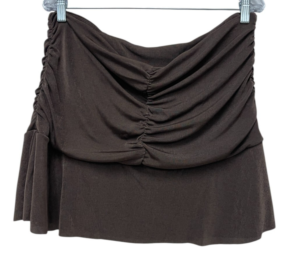Garage Sunky Ruched Waist Mini Skirt Womens XL Brown Pleated Stretch NWT